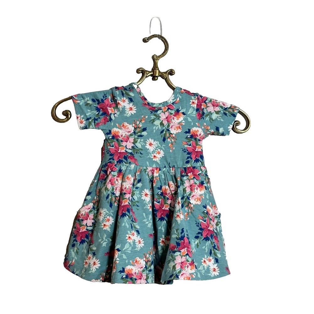Ruffle Butts Baby Girl Floral Dress NWOT size 12-18 months Blue Pink